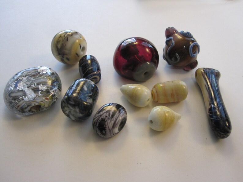 freeform focal beads assorted sizes and shapes 11 lampwork beads neutral mix