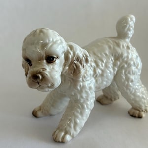 vintage dog figurine - ceramic dog figure - white hair dog breed figure, 3.25" tall - D26