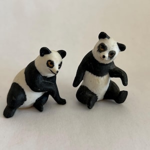 2 vintage miniature ceramic PANDA BEARS - 1.375 and 1.625 inches tall