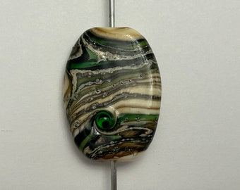 handmade artisan lampwork bead - 'Emerald Portal' tab bead, focal bead, art glass bead - 35mm x 25mm x 6mm - 12503 - SC07