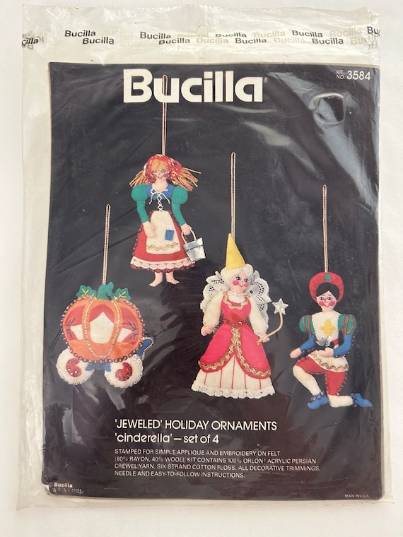 Vintage Felt Ornament Kit Bucilla CINDERELLA 'jeweled' Holiday Ornament Kit  3584 Set of 4 Sealed Kit 