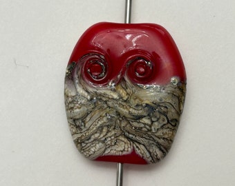 handmade artisan lampwork bead - Wavy Red tab bead, art glass bead, focal bead - 33mm x 27mm x 8mm - 19461 - SC07