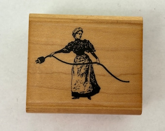 rubber stamp - woman unplugged - gently used stamp - D04