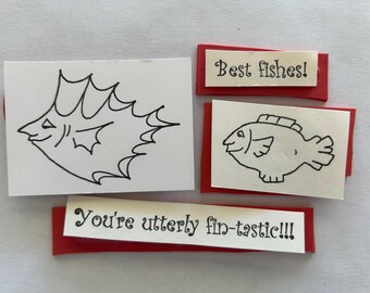 4 rubber stamps - fish stamps, best fishes, you're utterly fin-tastic - unmounted rubber stamps - FF9