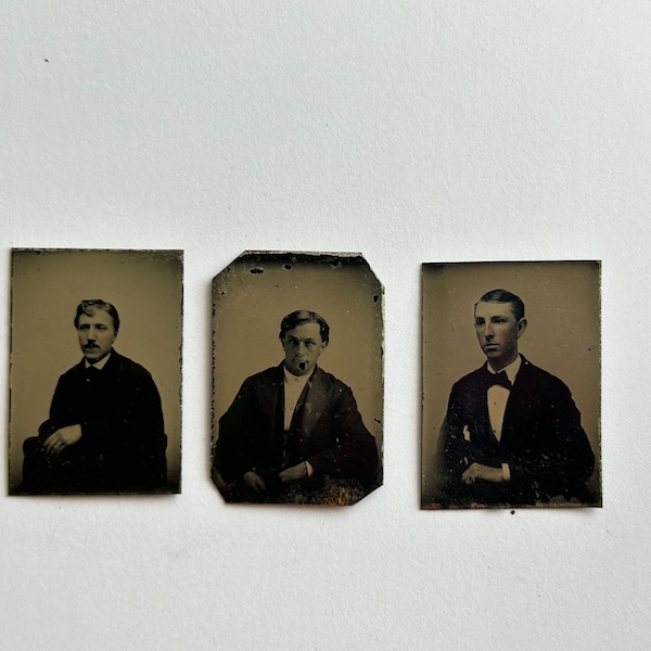 3 antique miniature GEM tintype photos - men, sitters - GTG53