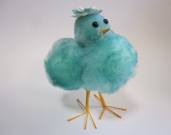 handmade pom pom Easter chick - AQUA pom chick with wired legs