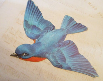 vintage Dennison BIRD cutout - 5.5 x 6.5 inches - new old stock, ephemera, cut-out, bluebird of happiness, blue bird