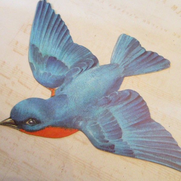 vintage Dennison BIRD cutout - 5.5 x 6.5 inches - new old stock, ephemera, cut-out, bluebird of happiness, blue bird