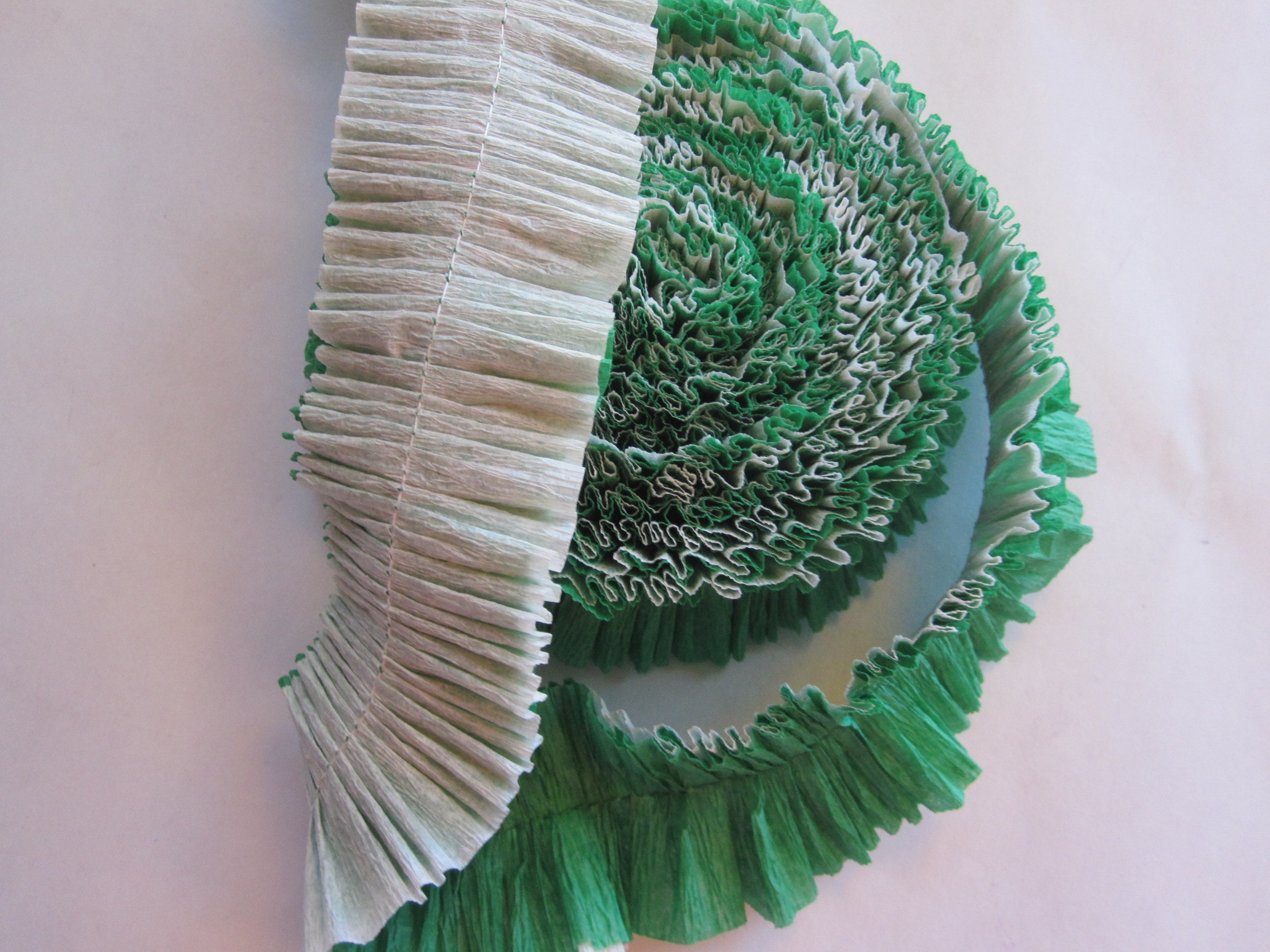 Ruffled Crepe Paper GREEN and WHITE Double Layer Crepe Ruffle for