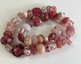 40 glass and lampwork beads - pink assortment - various styles - B6