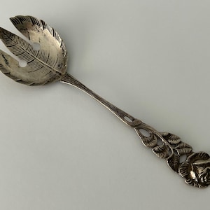 htf vintage 800 Antiko silver rose handle spoon fork with tines - 28 grams