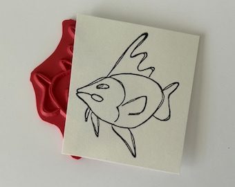 rubber stamp - fish sketch - rubber only or cling mount - unmounted rubber stamp - 7028