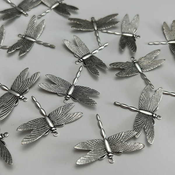 24 metal charms - DRAGONFLY charms - 1.375 inch antiqued silver tone dragonfly charm findings, metal stamping, jewelry supply - 34394 SC07