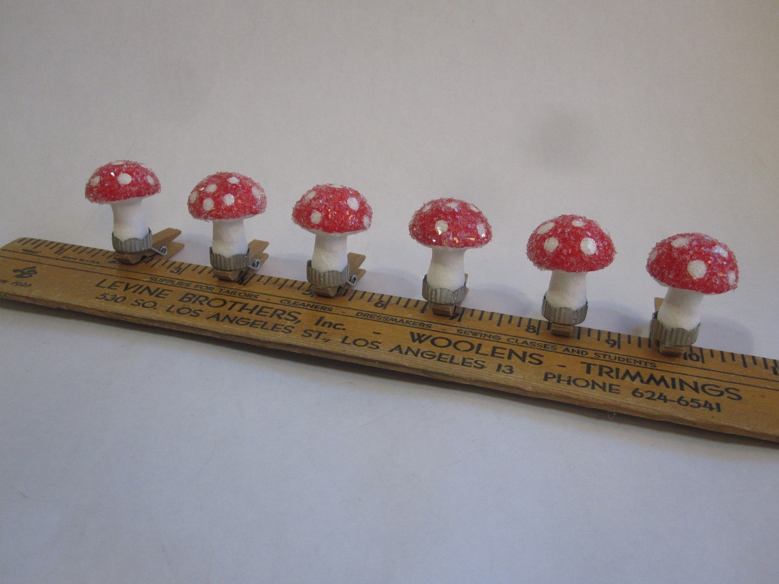 6 Handmade Clipon Mushroom Ornaments Vintage Inspired Spun Etsy
