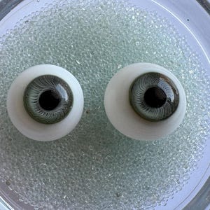 vintage glass doll eyes - 19-20mm blown glass round eyes, gray iris - hollow globe eyes - as is stems R20GY03