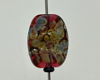 handmade artisan lampwork bead - Wired Raku on Cranberry tab bead, focal bead, art glass bead - 30mm x 23mm x 6mm - 19237 - SC07