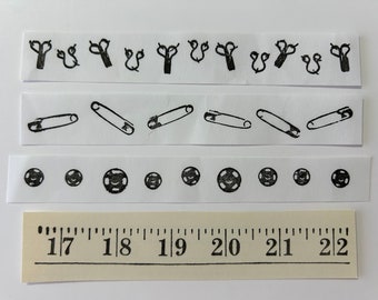 rubber stamp - YOUR CHOICE border stamp - hook and eyes, snaps, safety pins, tape measure - unmounted rubber stamp - 7141_7207_7208_7211