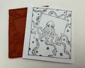 rubber stamp - octopus collage stamp - used rubber stamp, PH10 UML324E