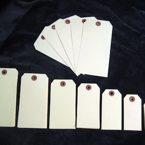 40 blank shipping tags - 5 each of 8 sizes - graduated tags, blank manila tags