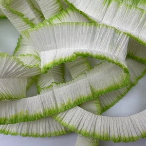 ruffled crepe paper white with green tint YOUR CHOICE length festooning for rosettes, decoration, and more, ruffled crepe streamer image 1