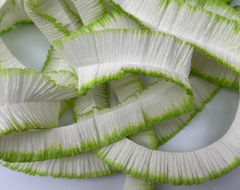 ruffled crepe paper - white with green tint - YOUR CHOICE length - festooning for rosettes, decoration, and more, ruffled crepe streamer