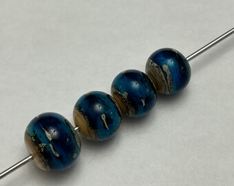 4 handmade artisan lampwork beads - 'Ancient Iris' round beads, art glass beads - approx 12x14mm to 14x17mm - 00006 - SC07