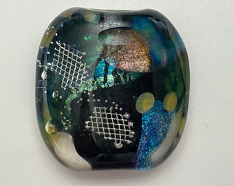 handmade artisan lampwork bead - 'Crunch Stellar' focal bead, art glass bead - 28mm x 29mm x 10mm - 14071 - SC07