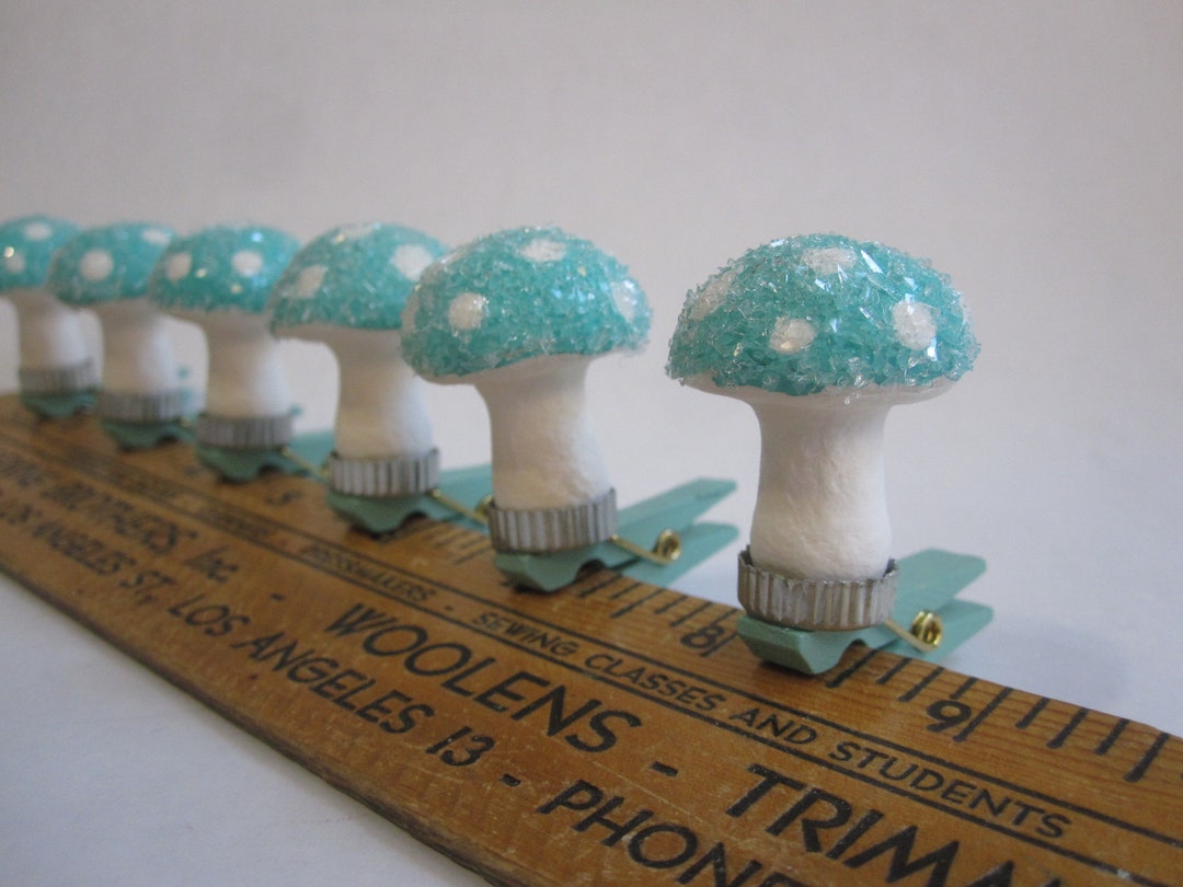 6 Handmade Clipon Mushroom Ornaments Vintage Inspired Spun Etsy