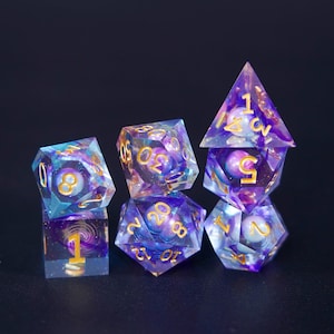 Purple Starry Resin Dice for Tabletop Game, Astral Dice, Handmade Dice, Polyhedral Dice for RPGs, Polyhedral Dice, DnD Dice, Sharp Edge Dice