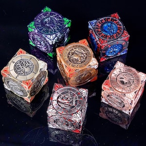 7-in-1 Spinning RPG Dice, Metal Rotating Dice with Monster Engravings, DND Dice Gift for Tabletop & TTRPG Players, Brass Dice