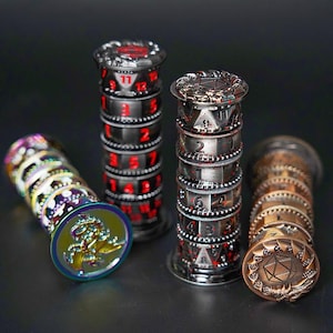Metal 7-in-1 Rotating Dice Tower, DND Polyhedral Dice, Dragon & Dungeon COC Running Club Cthulhu Board Game, Dragon Scale Texture, Gift Box