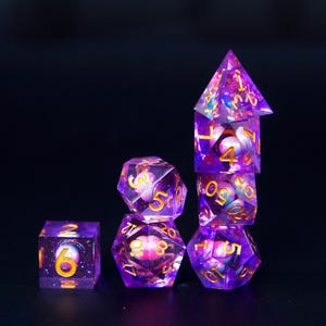 Purple Starry Resin Dice for Tabletop Game, Astral Dice, Handmade Dice, Polyhedral Dice for RPGs, Polyhedral Dice, DnD Dice, Sharp Edge Dice