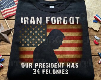 Vintage Iran vergaß, unser Präsident hat 34 Felonies Png-Datei, Meme Anti Trump Amerikanische Flagge Digitaler Download, lustige Sublimationsdatei