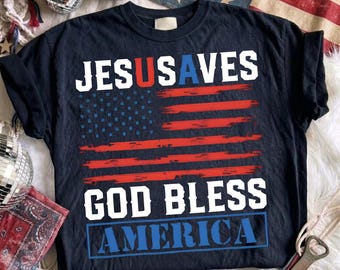 Jesus rettet Gott segne Amerika PNG, Distressed Patriotic Christian Digital Download