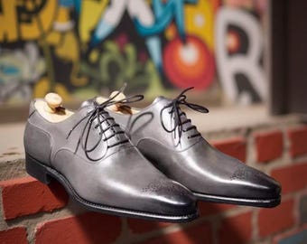Handmade Gray Leather Dress Shoes: Men's Formal Style