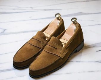 Men Handmade Brown Suede Penny Loafers, Loafer Shoes, Moccasins, Slip ons