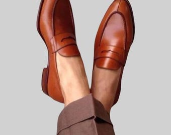 Handgefertigte Herren braune Leder Mokassins Anzugschuhe, Loafer, Herren braun formelle Schuhe