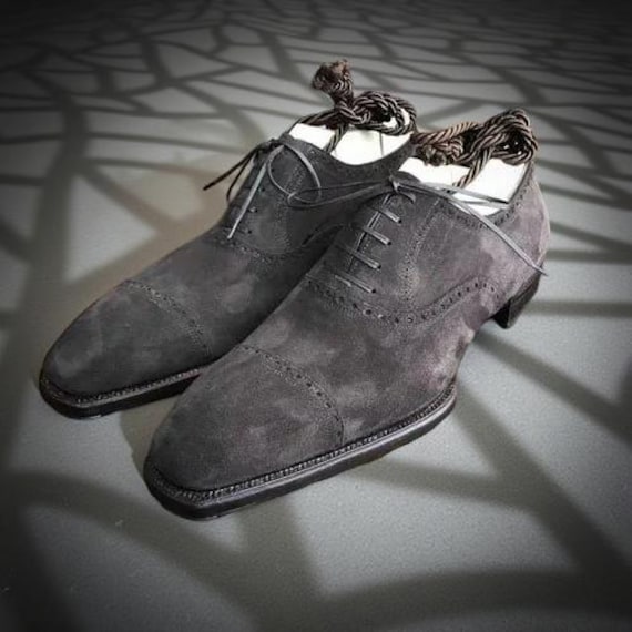 Full Grain Formal Gray Suede Oxford Toe Cap Lace up Dress  display picture 1