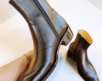 Botas negras con cremallera hechas a mano – Botines de piel para hombre con tacón de 5 cm