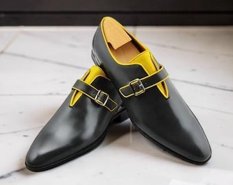 手作りのメンズデザイナーレザーモンクシューズ、メンズフォーマルシューズ、メンズドレスシューズ