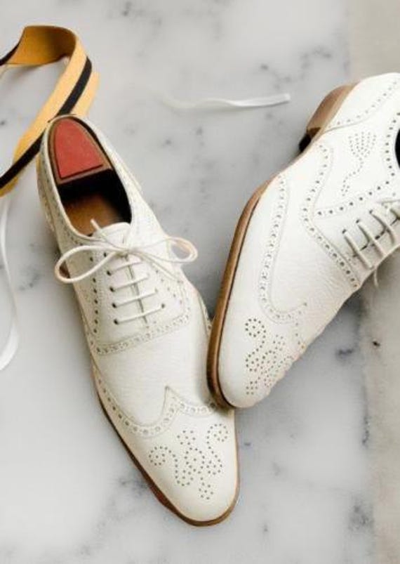 Handmade Men Fashion Wingtip Brogue White Leather Shoes, Men White Dress  Shoes - Etsy