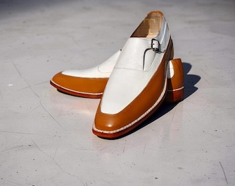 Custom Handmade Spectator Shoes Two Tone Leather Monk Strap Norwegian Stitching