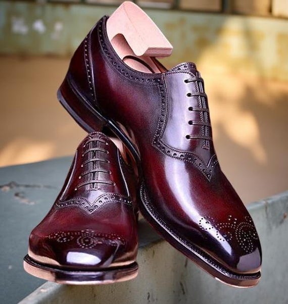 Good Year Welted Men Burgundy, Black Shaded Oxford Whole Cut Lace up Formal  Shoe - Etsy