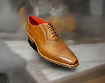 Zapatos de vestir de cuero hechos a mano con cordones: Oxfords de moda para hombre