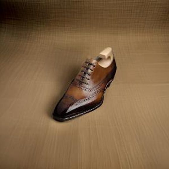 dark brown dress shoes Elegant Cognac Brogue Oxford stitching and a high shine finish Edition Brown Genuine Leather Dress