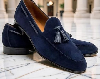 Handcrafted Suede Leather Loafers Formal leather Mens Tessels Loafers shoes