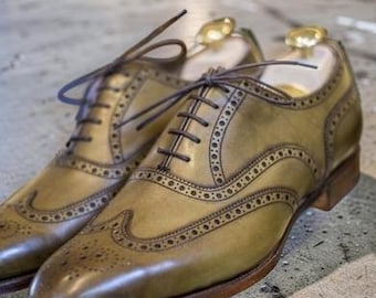 Chaussures richelieu en cuir vert clair pour hommes faites à la main, chaussures de mariage de qualité à personnaliser