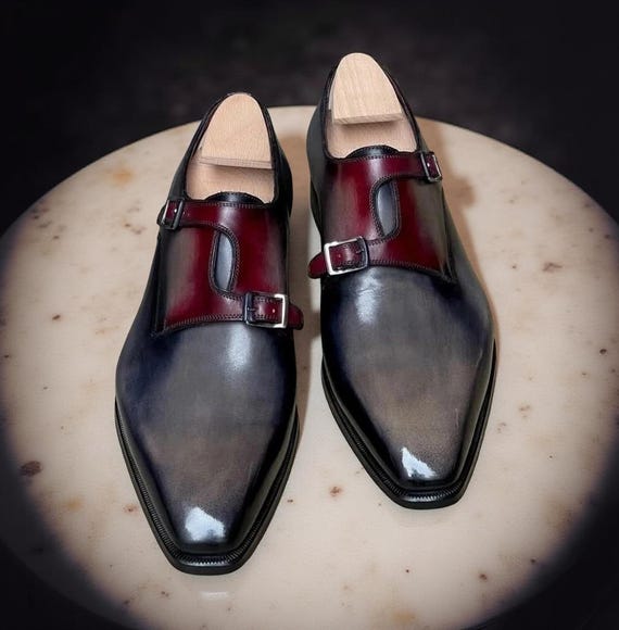 Men\'s Burgundy and Gray Leather Oxfords Ambrogio Handmade Men main image 3
