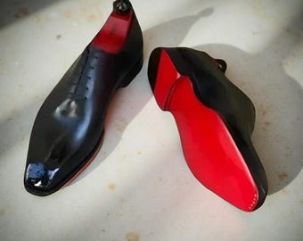 Handmade men black leather oxford shoes, formal dress leather office shoes mens