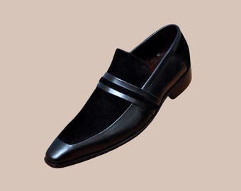 Zapatos de cuero para hombre hechos a mano, mocasines de cuero formales sin cordones para hombre.